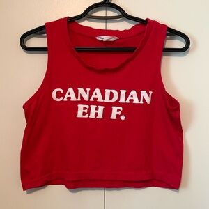 Bluenotes “Canadian Eh F 🍁” Red Crop Top Size Medium